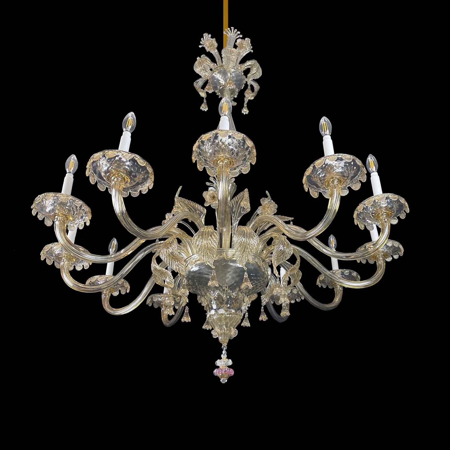 Art Nouveau Large Italian Venetian Blown Glass Chandelier Early 1900s Twelve Lights