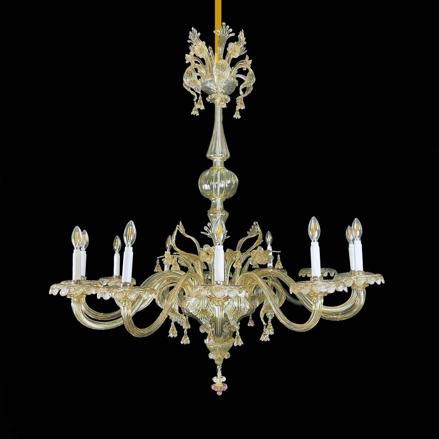 Hand-Crafted Large Italian Venetian Blown Glass Chandelier Early 1900s Twelve Lights