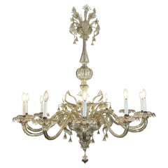 Large Italian Venetian Blown Glass Chandelier Early 1900s Twelve Lights