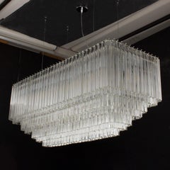 Grande lampadario rettangolare a triedri vetro di Murano ispirato al mid-century