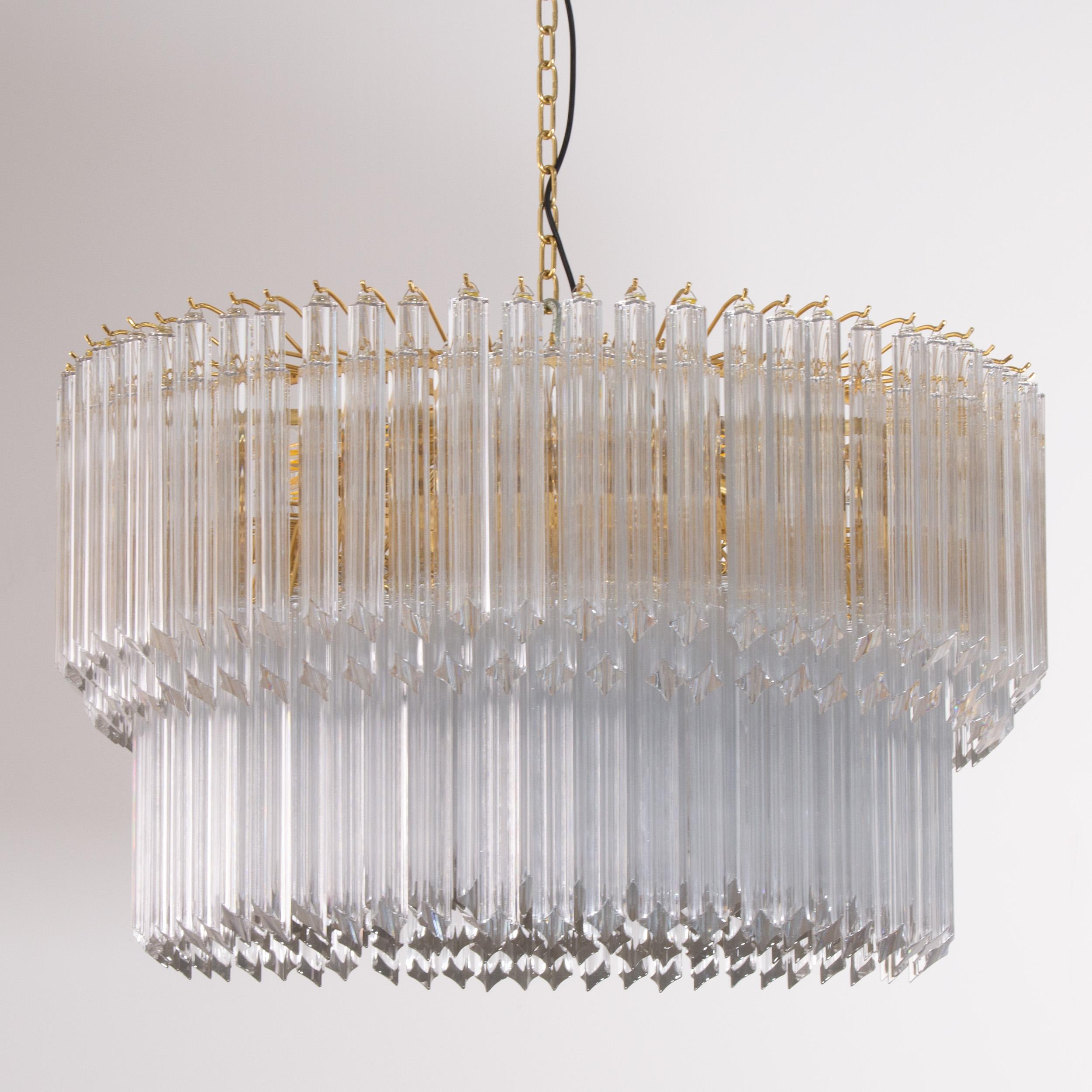 Contemporary Grande lampadario rettangolare a triedri vetro di Murano ispirato al mid-century For Sale