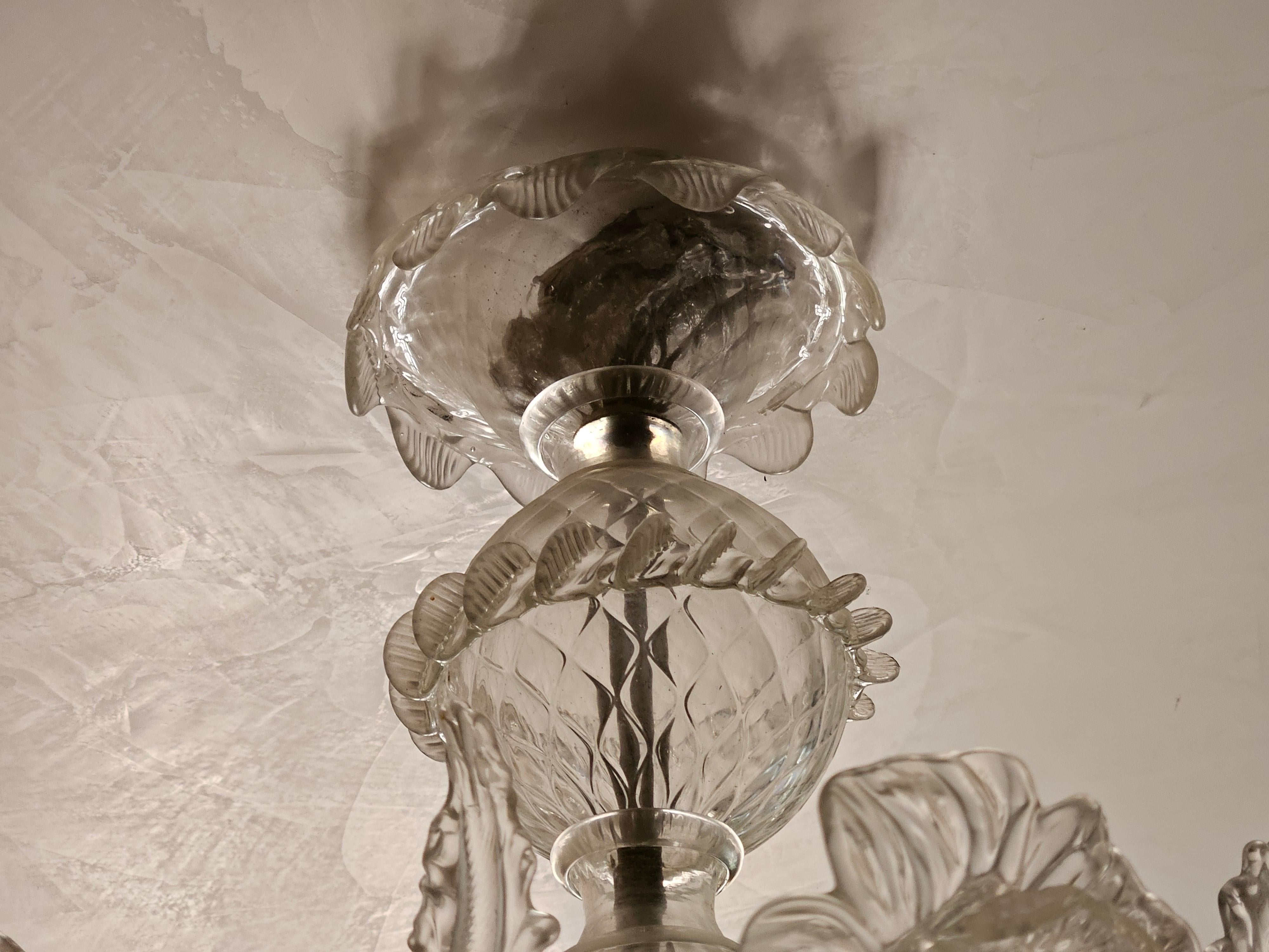 Large Venetian Murano glass chandelier with leaves and flowers and 8 light points In Good Condition For Sale In Premariacco, IT