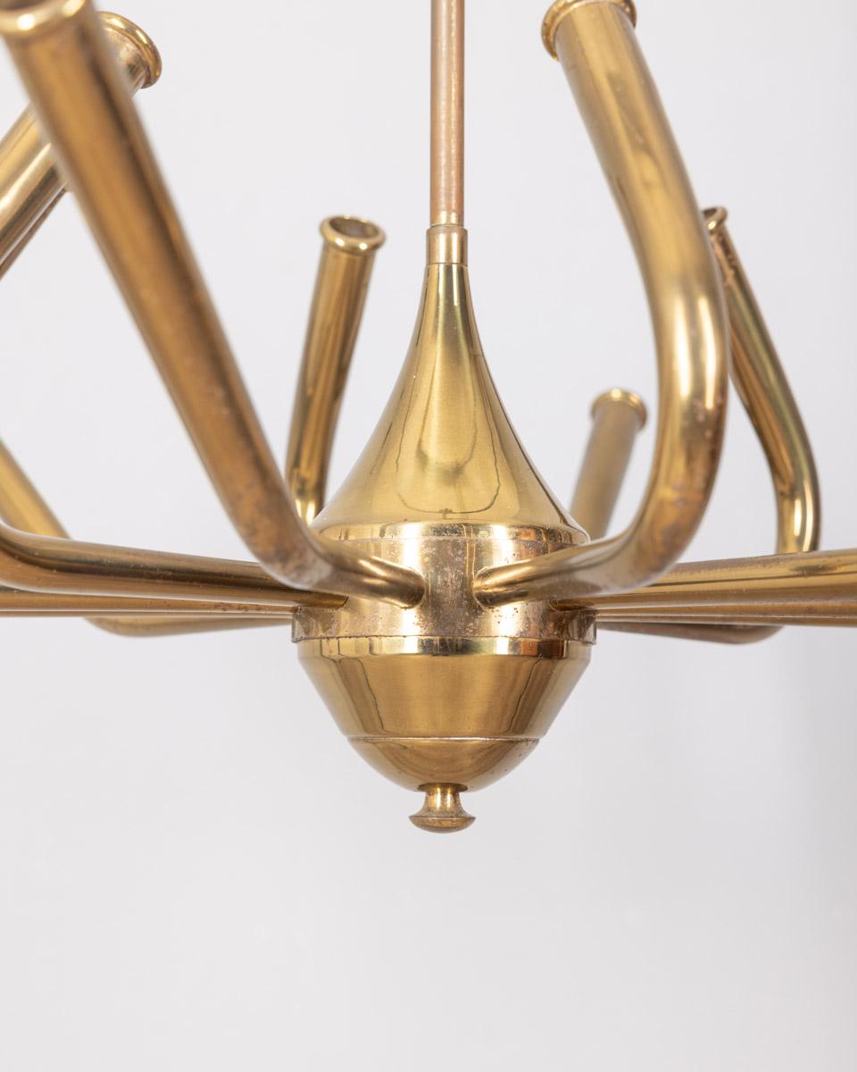 Mid-20th Century Large vintage 1950s brass 12-light chandelier Italian design For Sale