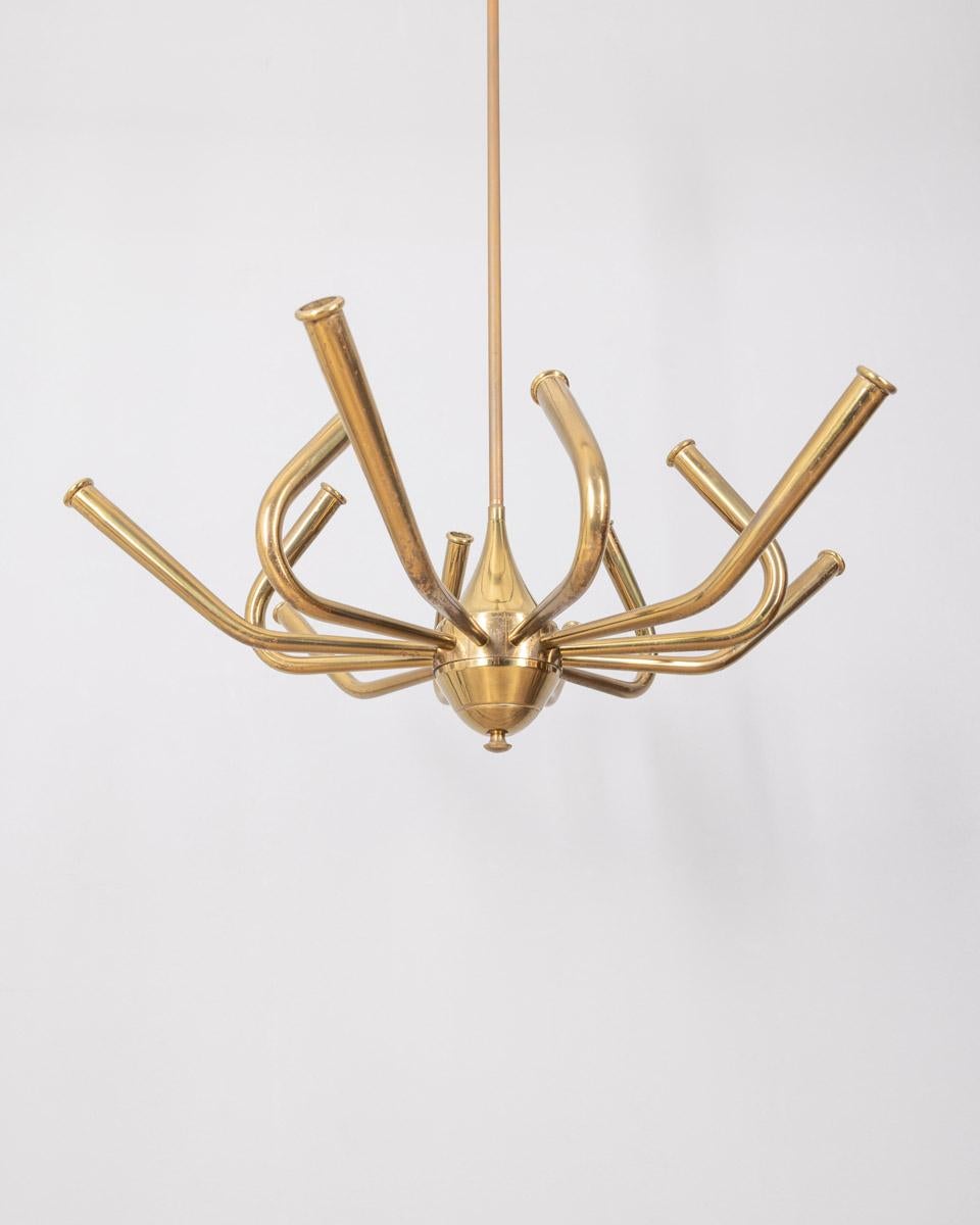Large vintage 1950s brass 12-light chandelier Italian design For Sale 3