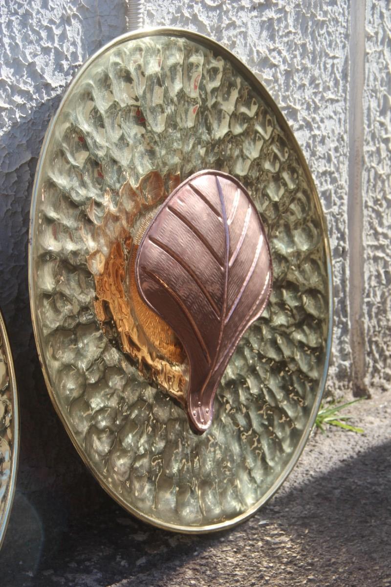 Apliques grandes en latón Martellato y cobre italia años 70 estilo Crespi en venta 6