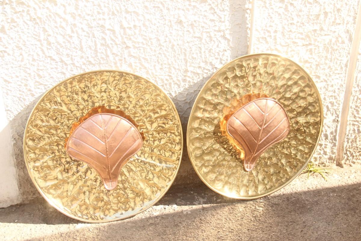 Large Wall Lamps in Martellato Brass and Copper italy 1970s Crespi style For Sale 11