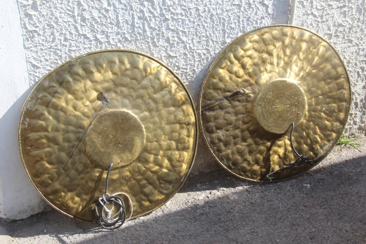 Large Wall Lamps in Martellato Brass and Copper italy 1970s Crespi style For Sale 13