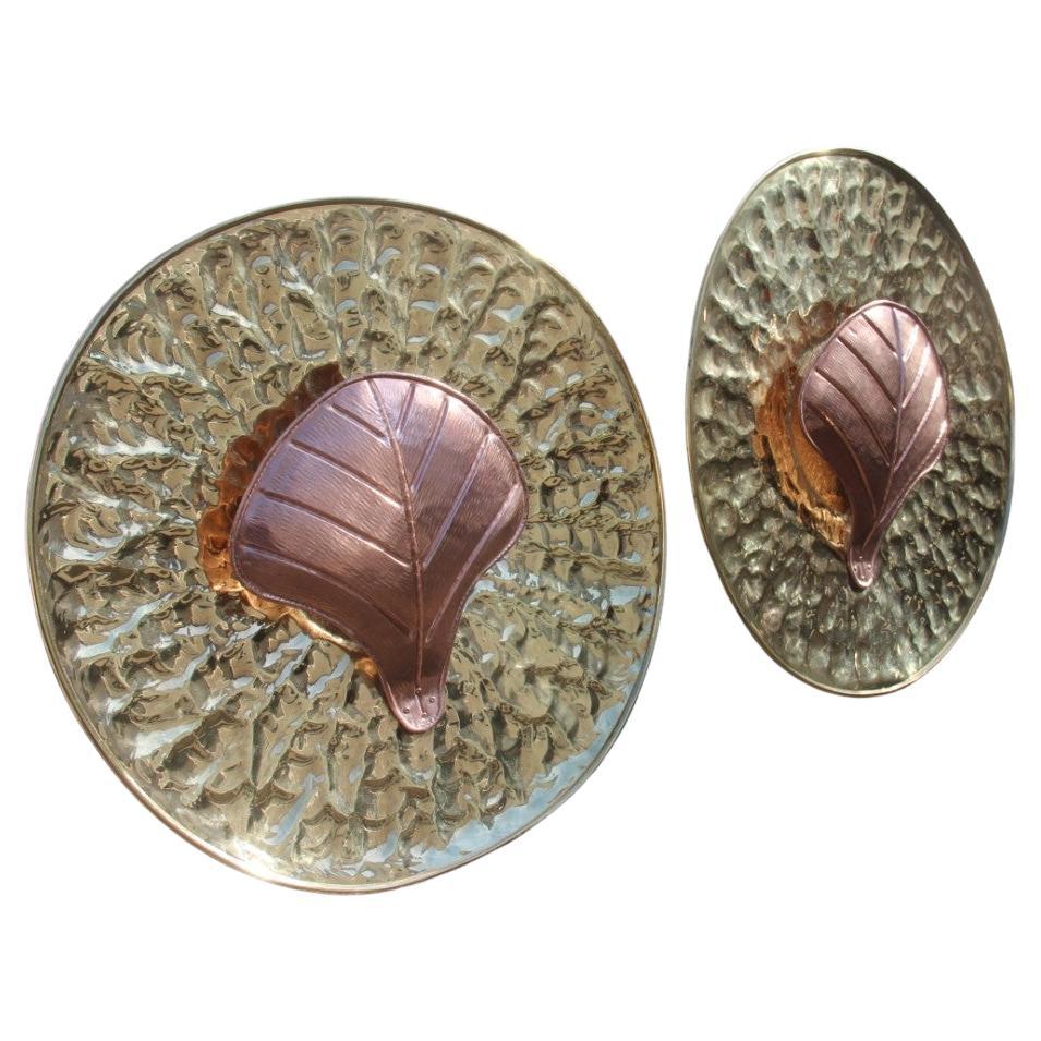 Large Wall Lamps in Martellato Brass and Copper italy 1970s Crespi style For Sale