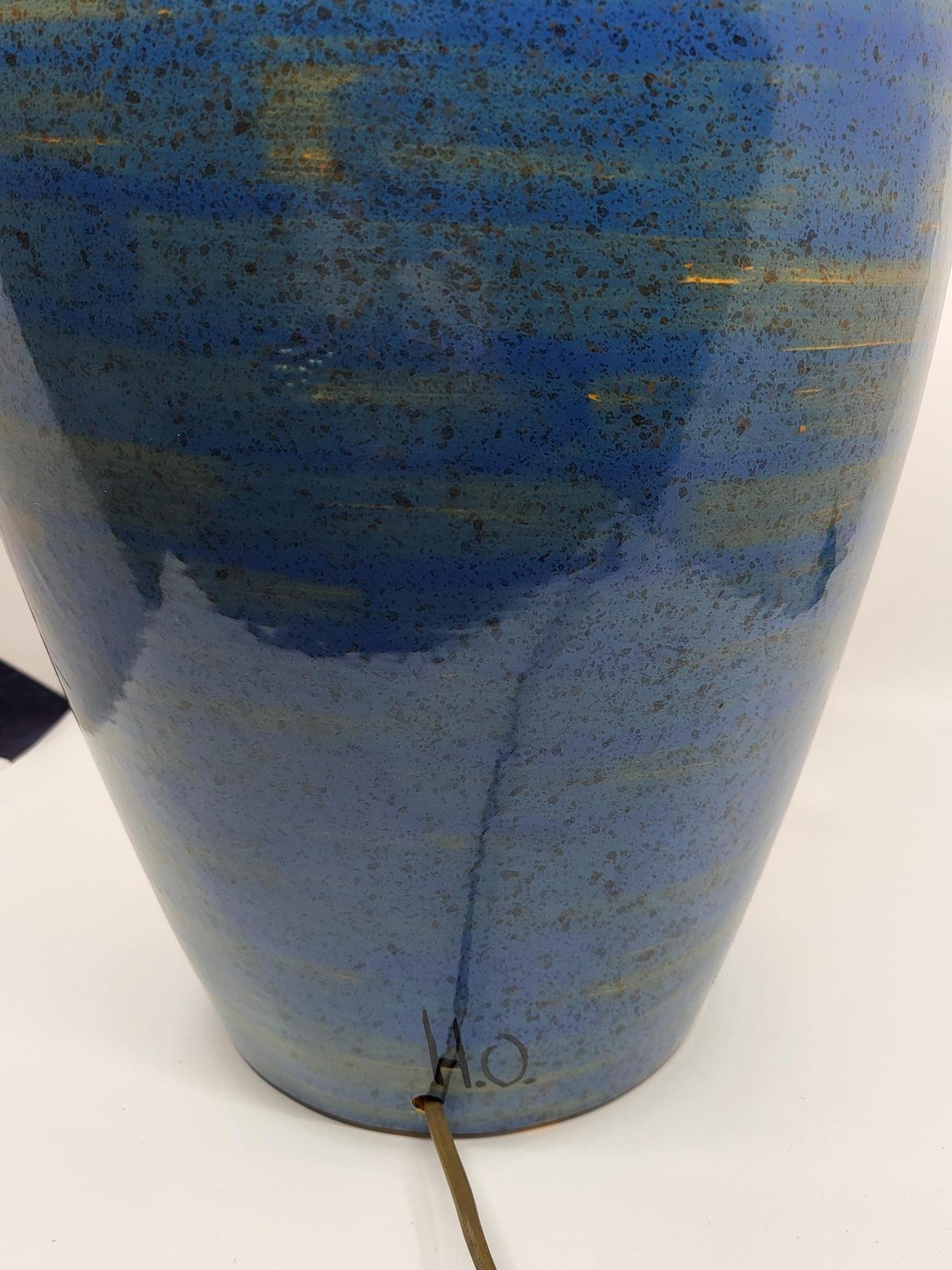Enameled Grande Lampe Hubert Olivier en céramique française décor French Riviera 1990 For Sale