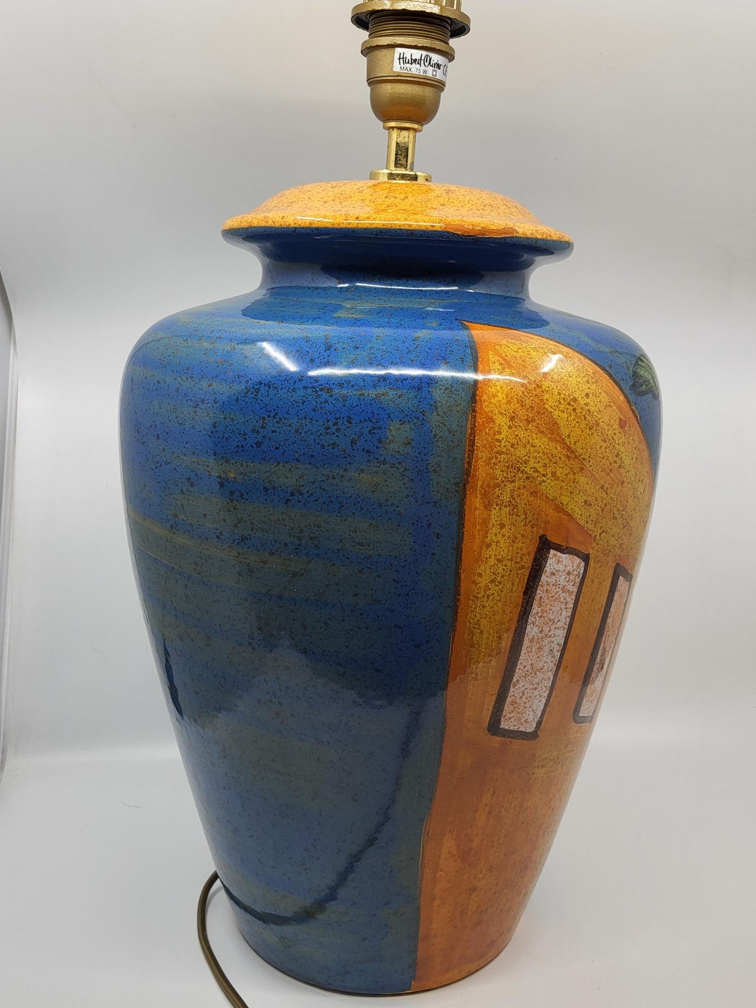 Late 20th Century Grande Lampe Hubert Olivier en céramique française décor French Riviera 1990 For Sale