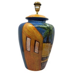 Grande Lampe Hubert Olivier en céramique française décor French Riviera 1990