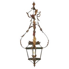 Large Italian Green and Gold Iron Lantern circa 1750 Leafy Motifs