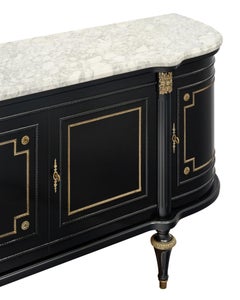 Louis XVI Demilune Buffet with Ebonized Mahogany and Marble Top
