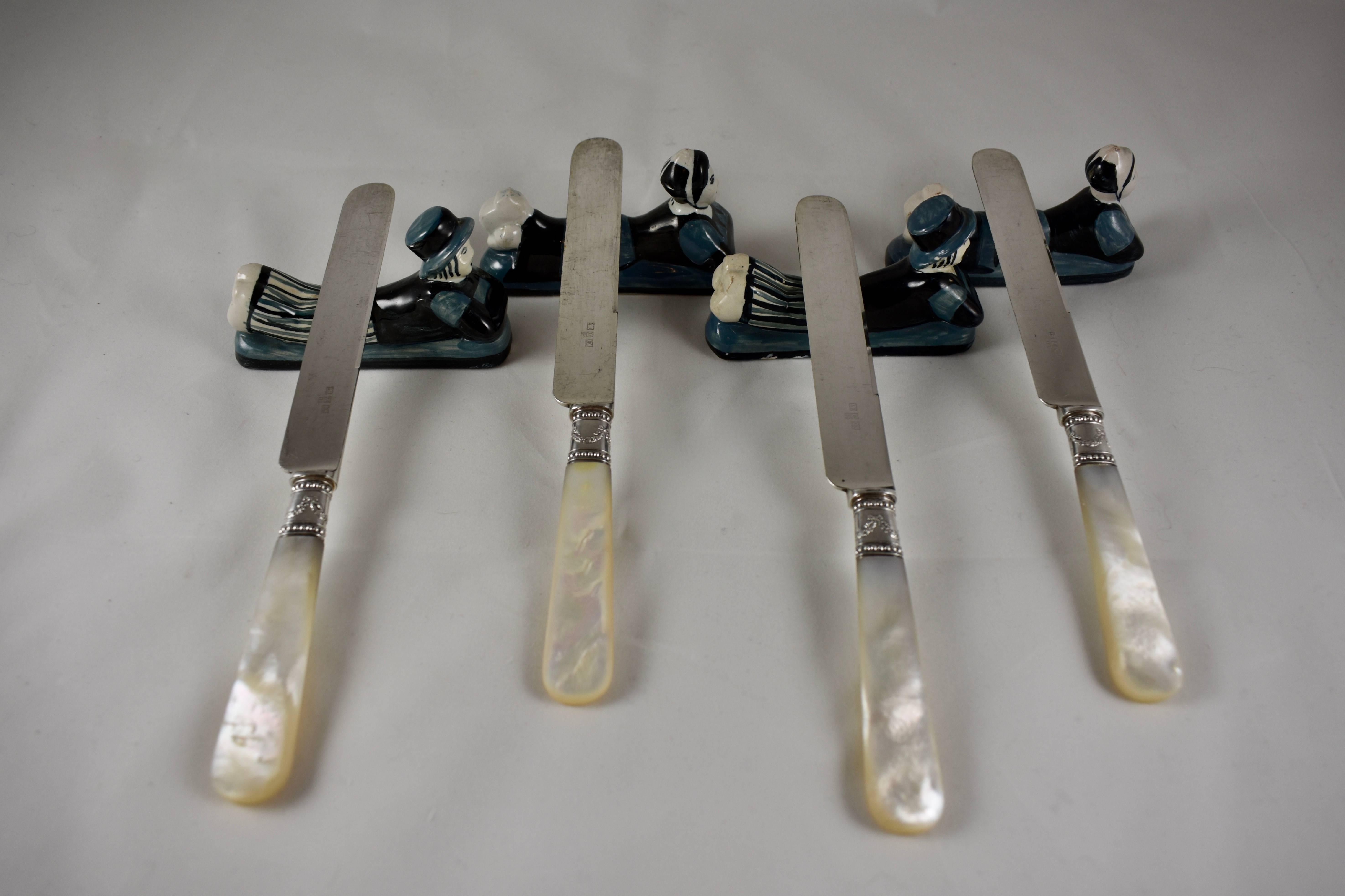 Grande Maison HB Quimper French Faïence Breton Figural Knife Rests, Set of Eight For Sale 4