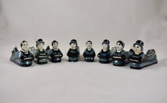 Grande Maison HB Quimper French Faïence Breton Figural Knife Rests, Set of Eight