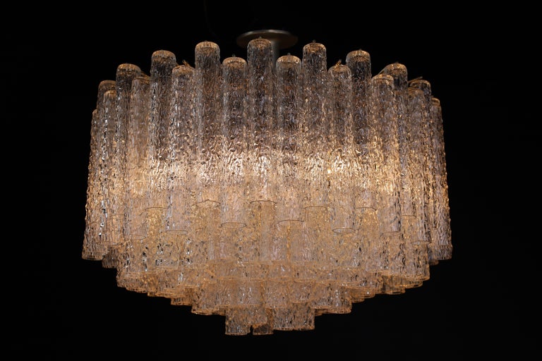 Italian Grande Midcentury Chandelier Designed by Venini with Murano Glass Tubes 1950s For Sale