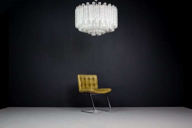 Metal Grande Midcentury Chandelier Designed by Venini with Murano Glass Tubes 1950s For Sale