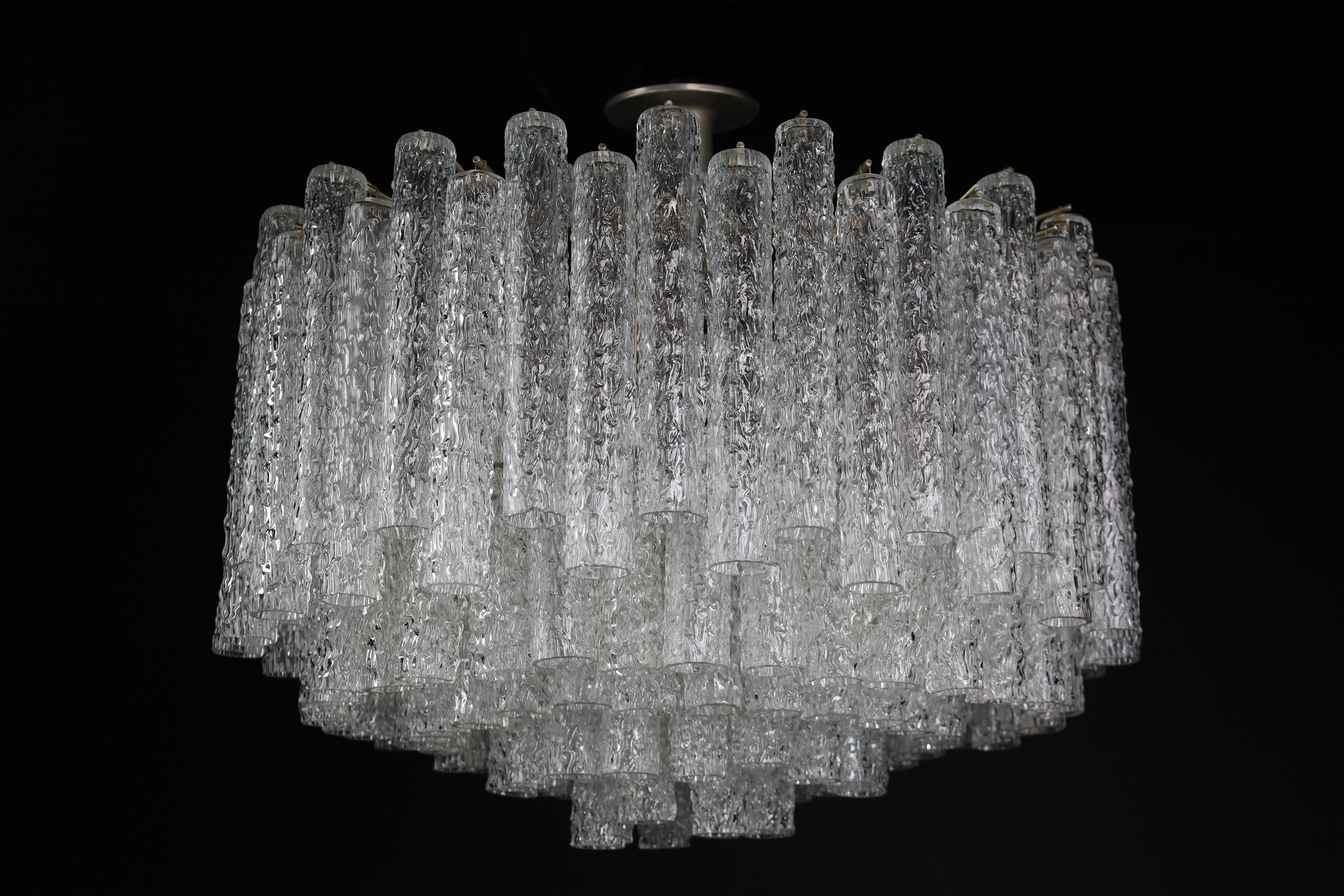 Grande Midcentury Chandelier Designed by Venini with Murano Glass Tubes 1950s For Sale 2