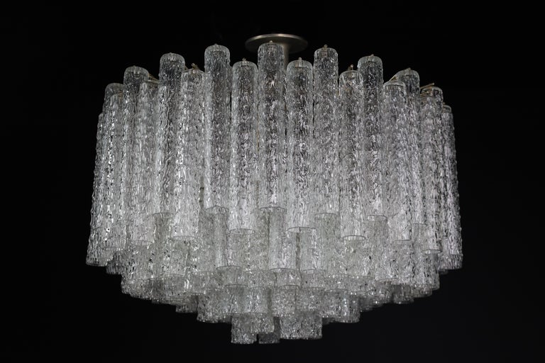 Grande Midcentury Chandelier Designed by Venini with Murano Glass Tubes 1950s For Sale 2