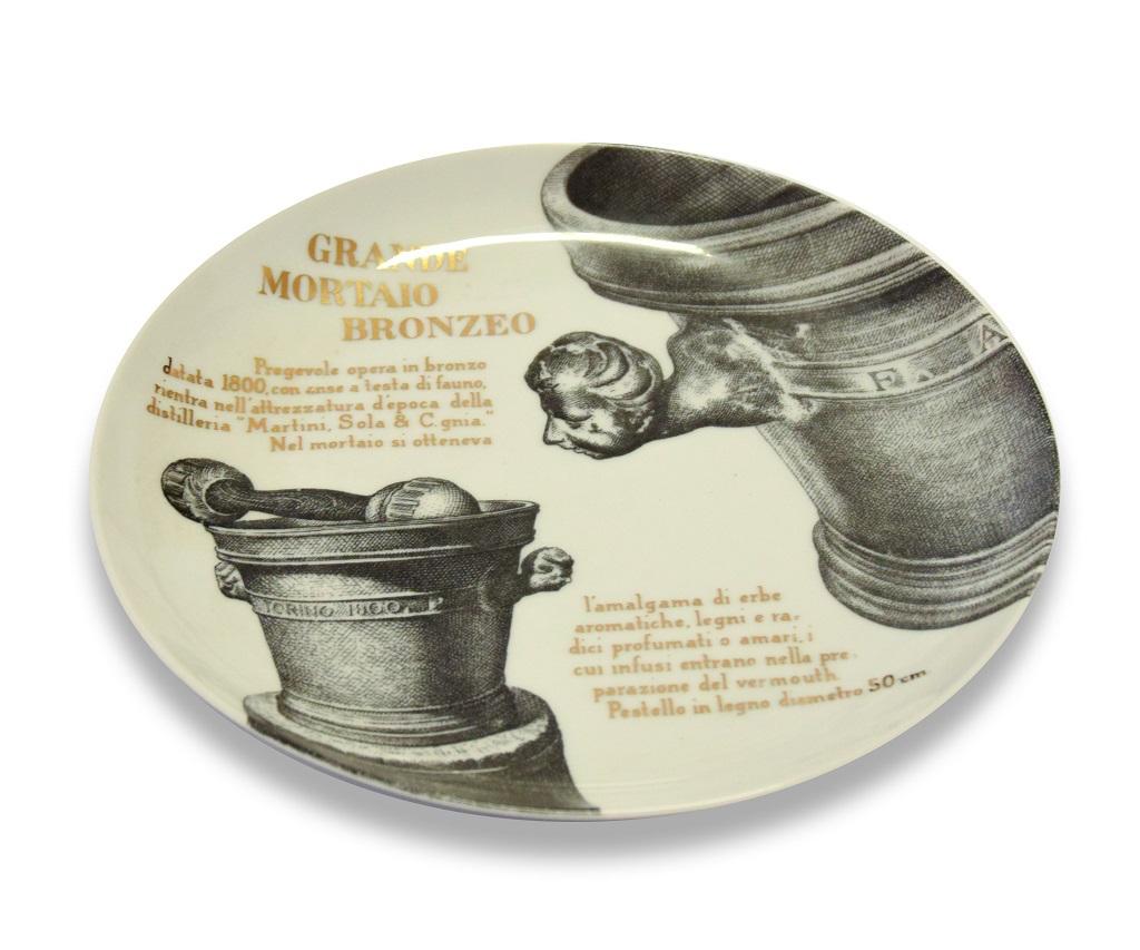 Grande Mortaio Bronzeo, for Martini & Rossi (Large Bronze Mortar - for Martini & Rossi)
is a silk-screened porcelain plate, designed by Piero Fornasetti for Martini & Rossi in 1960s.

Excellent conditions: As good as new. 

Black and white