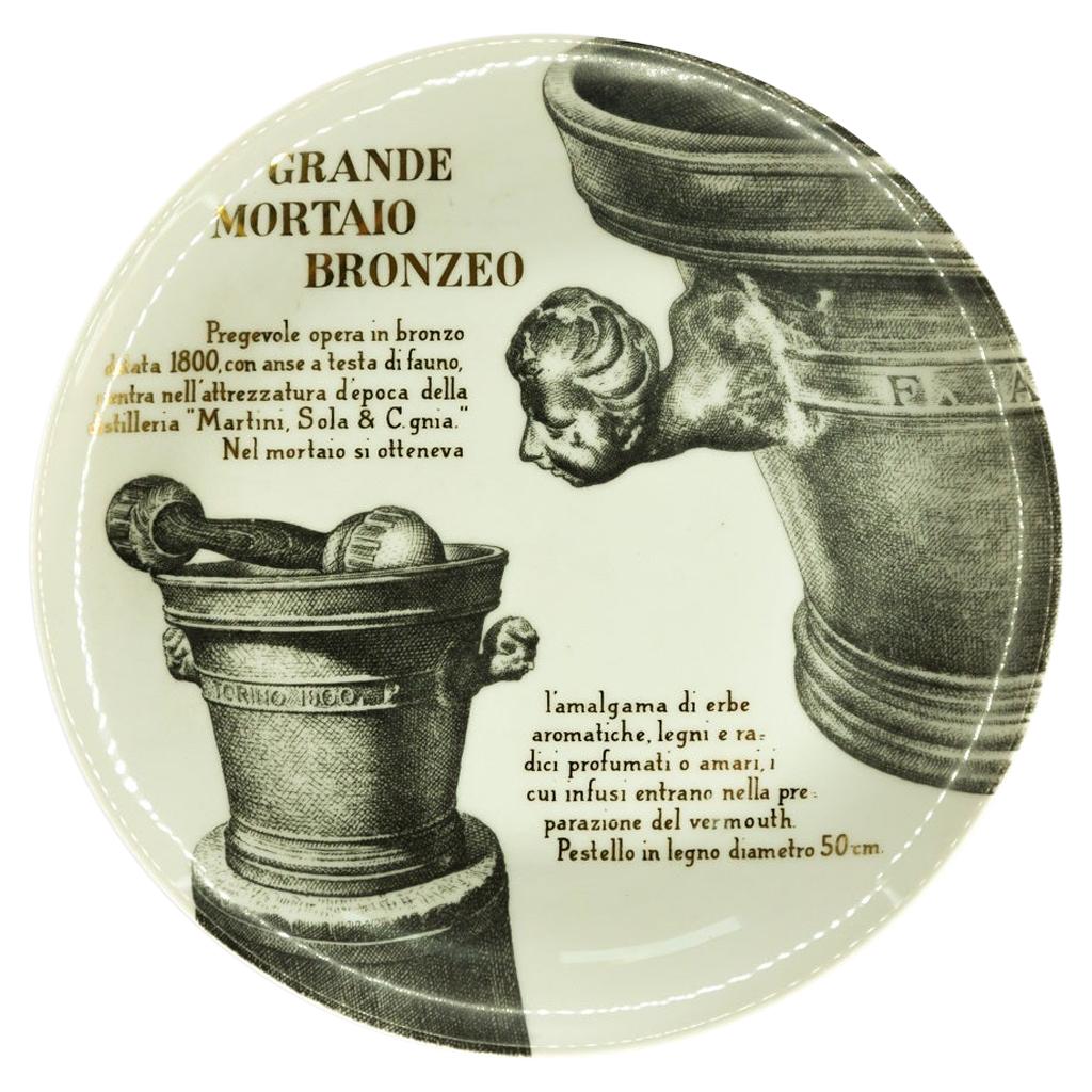 Grande Mortaio Bronzeo Plate for Martini & Rossi, by P. Fornasetti, 1960s For Sale