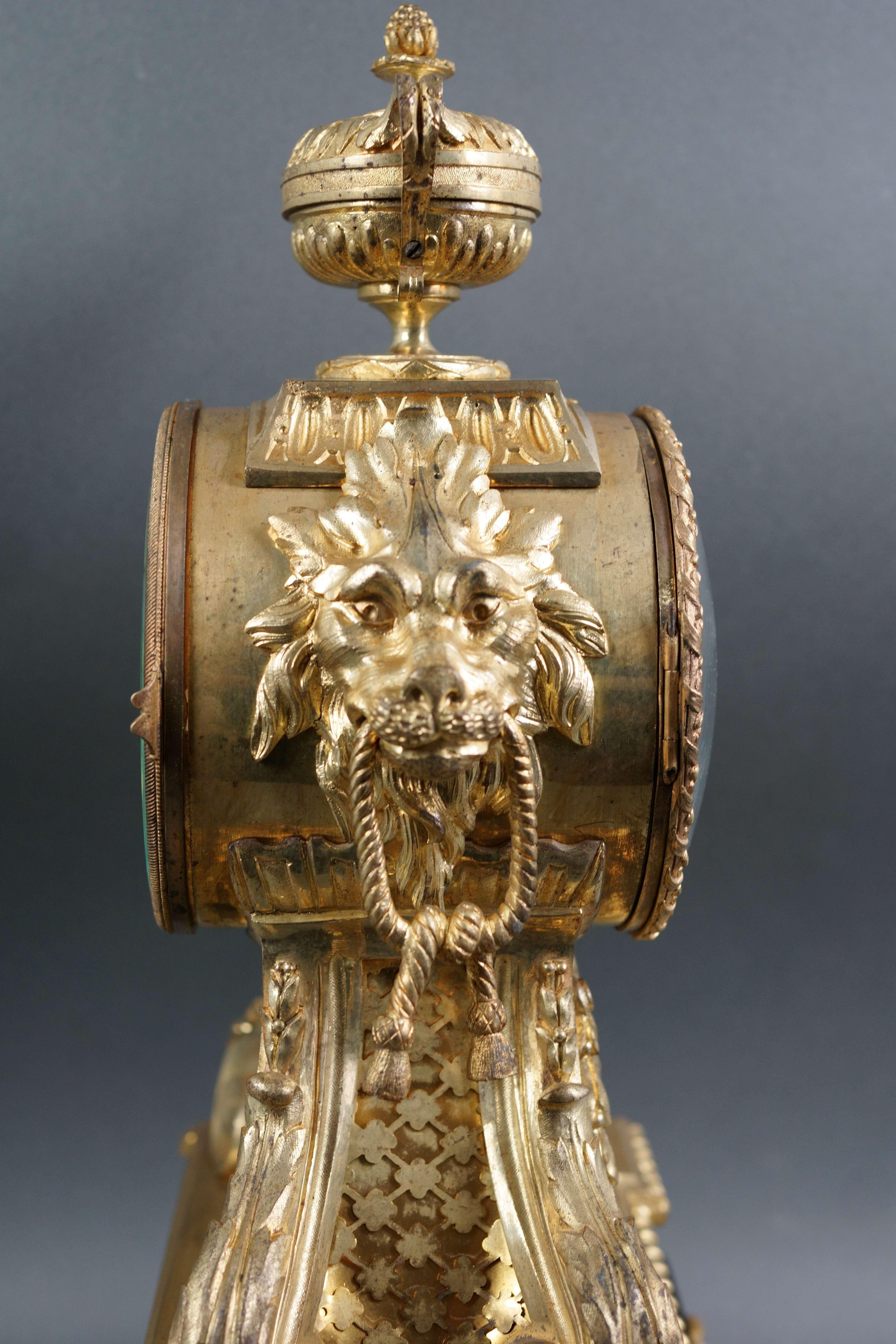 Gilt Grande Orologio Francese Luigi XVI Bronzo Dorato a Ormolu e Marmo nero