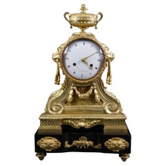 Grande Orologio Francese Luigi XVI Bronzo Dorato a Ormolu e Marmo nero