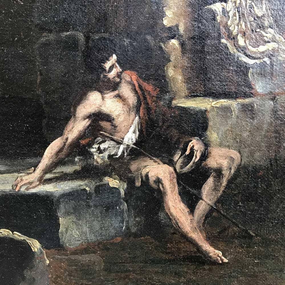 Grande Paesaggio con Rovine e Figure Capriccio Italiano XVIII Secolo (18th Century) im Angebot