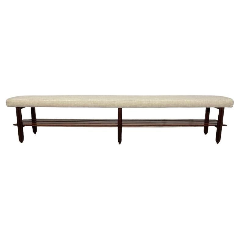 Large 1960s teak and fabric bench