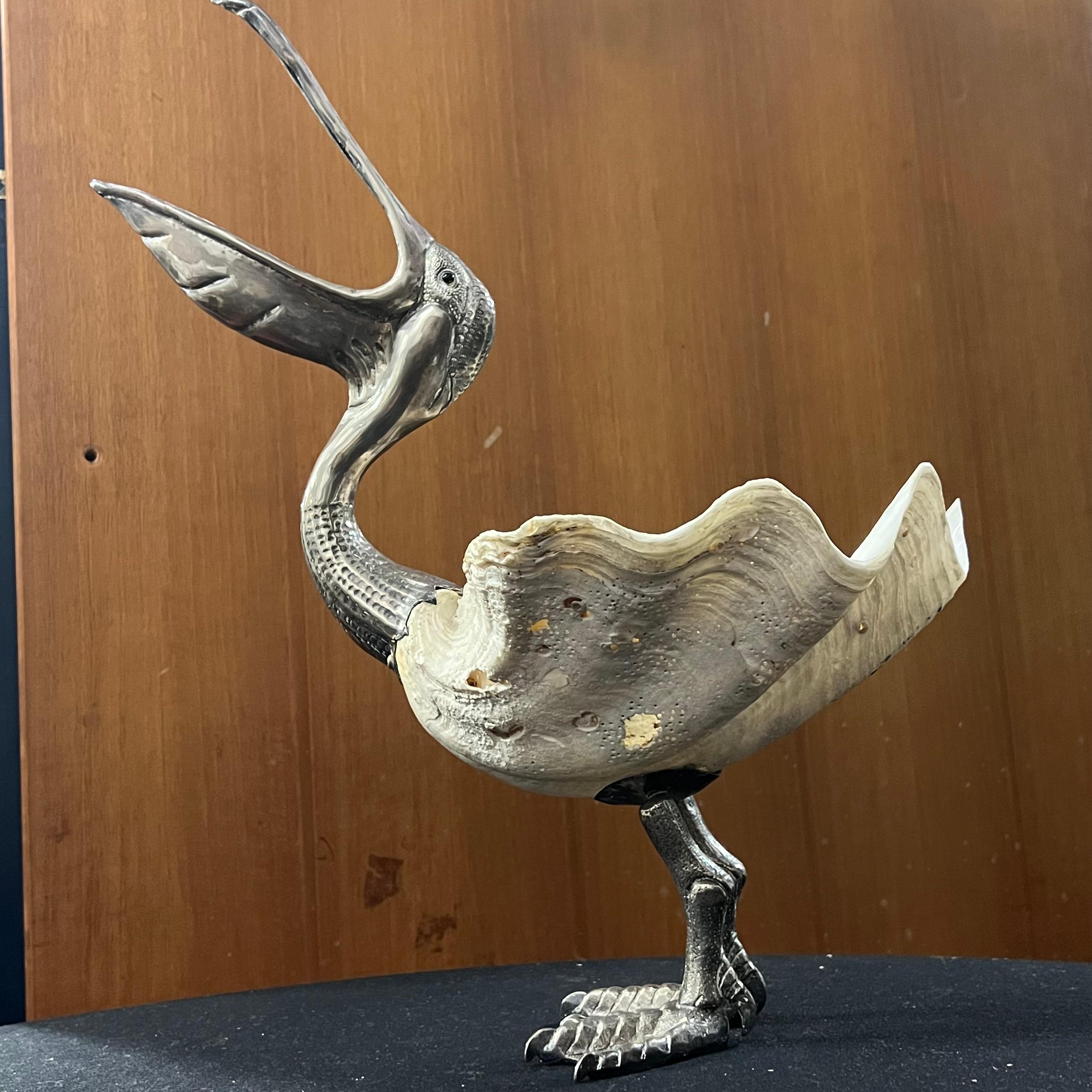 Italian Large Pelican with Shell Sculpture by Gabriella Binazzi - Italy - 1970s