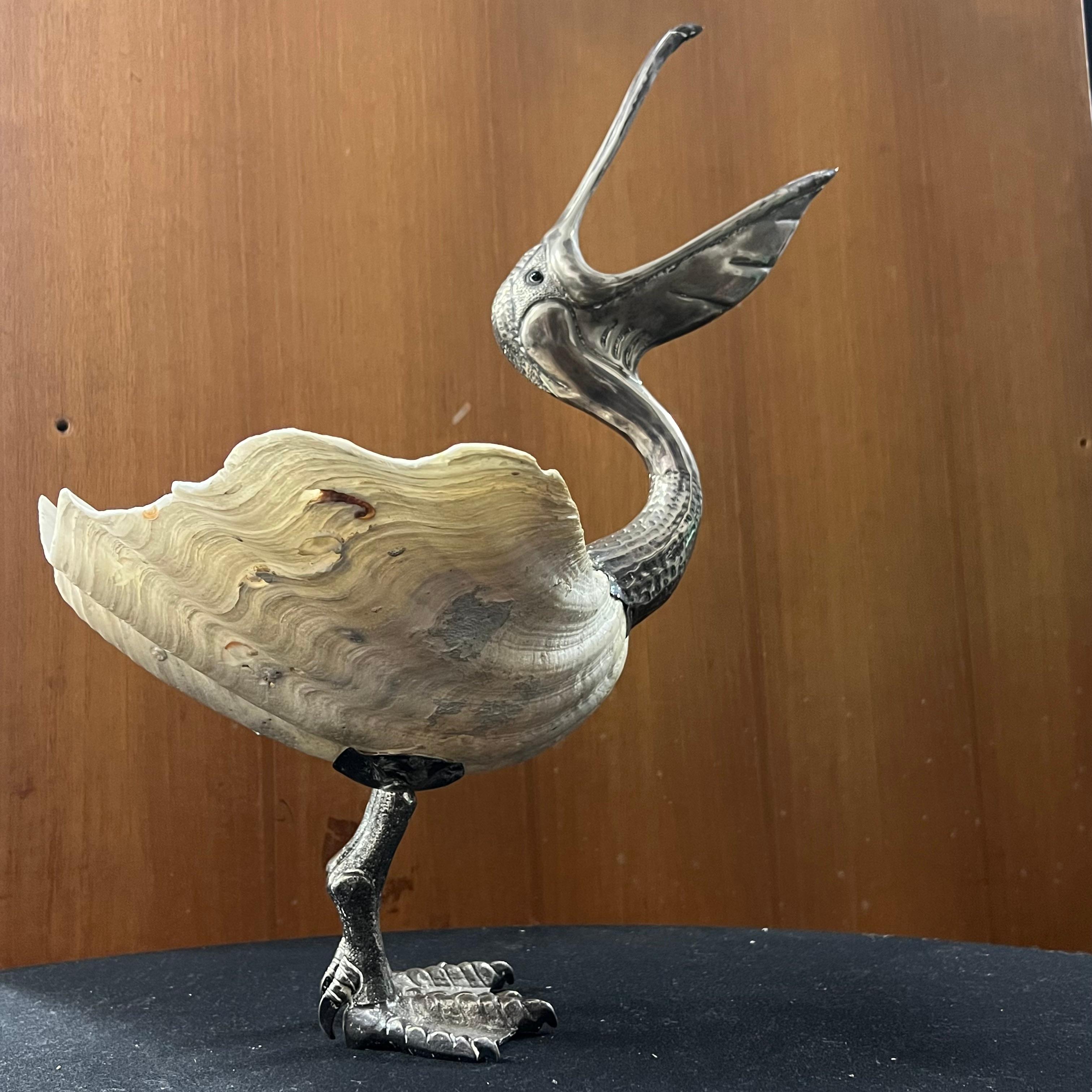 20th Century Large Pelican with Shell Sculpture by Gabriella Binazzi - Italy - 1970s