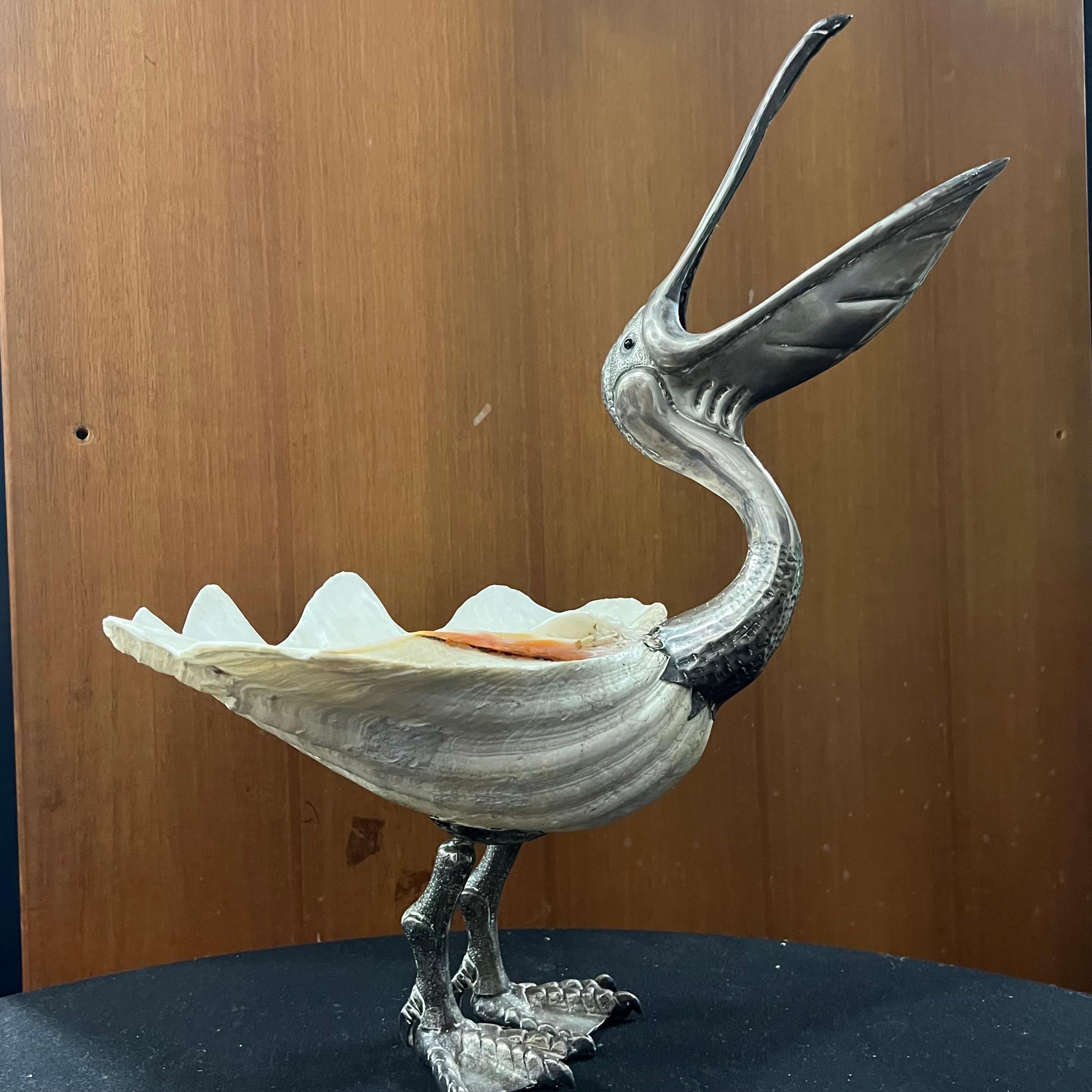 Large Pelican with Shell Sculpture by Gabriella Binazzi - Italy - 1970s 1