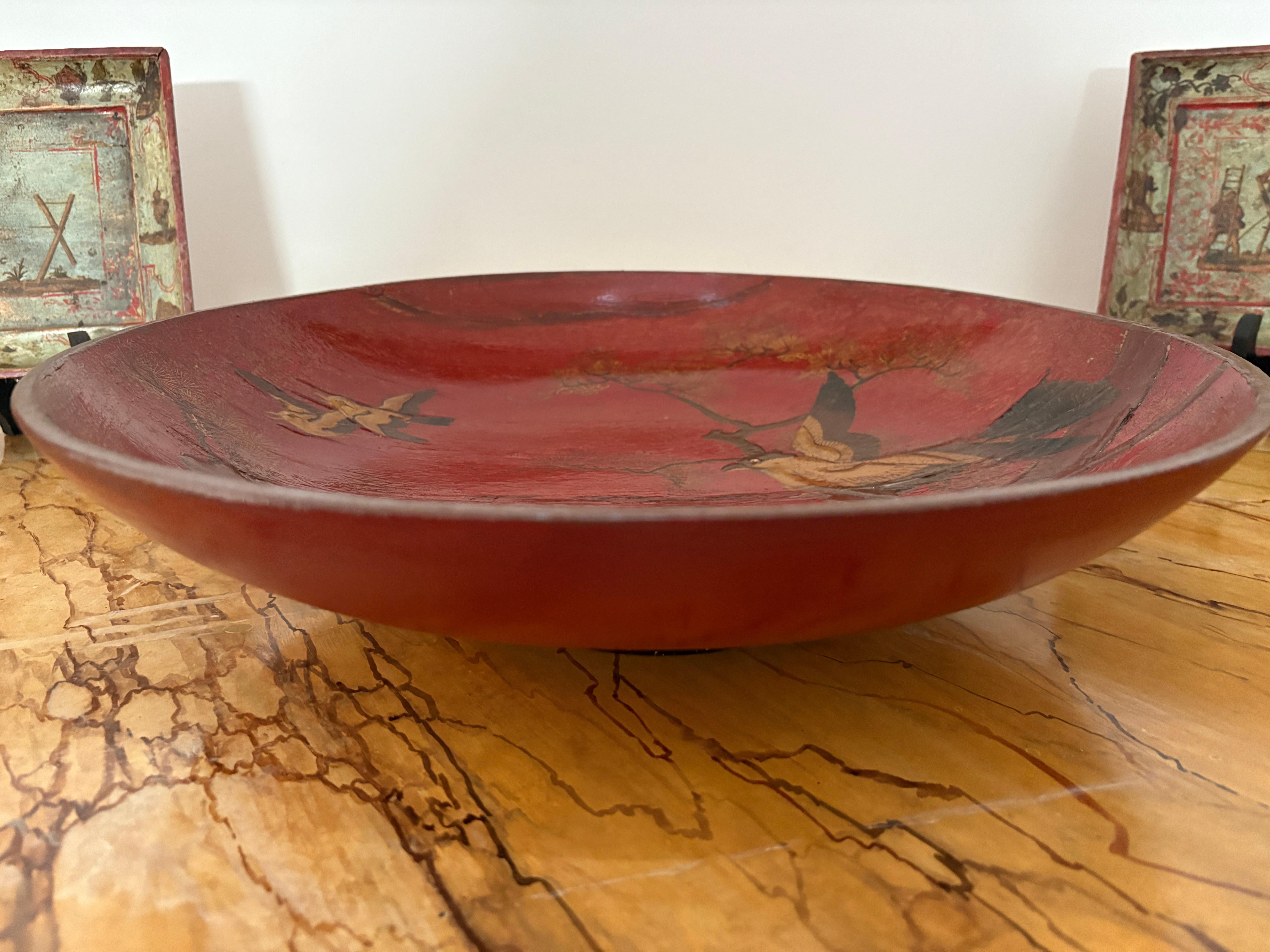 Japanned large lacquer plate For Sale