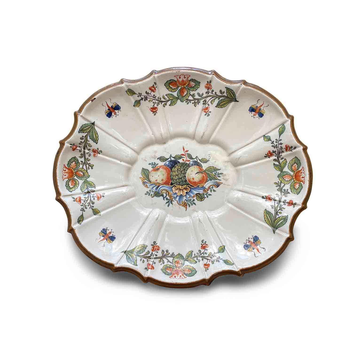 Große Schale aus italienischer Maiolika Manufaktur Antonibon Obstdekor 1750 (18th Century) im Angebot