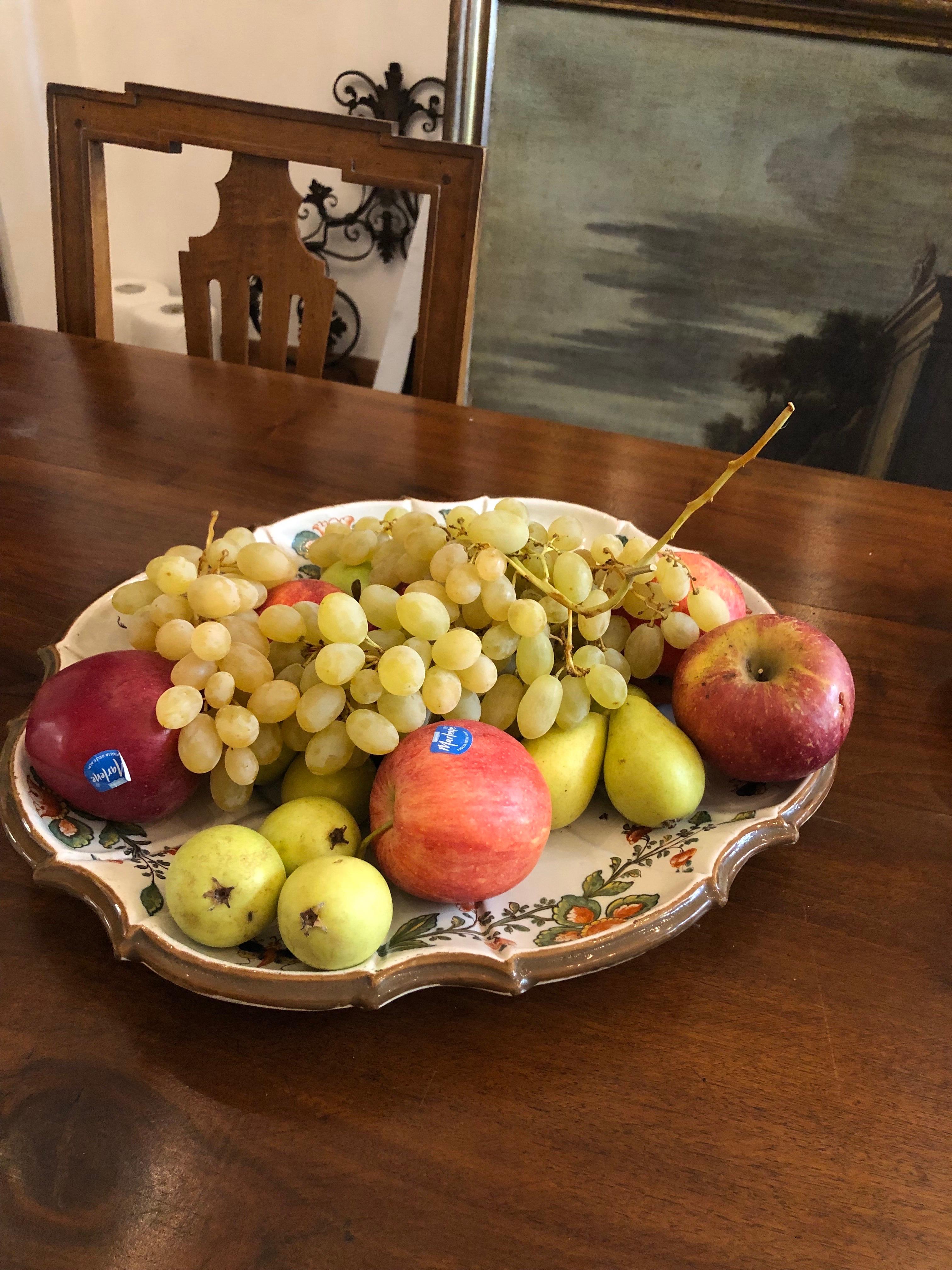 Große Schale aus italienischer Maiolika Manufaktur Antonibon Obstdekor 1750 (Majolika) im Angebot