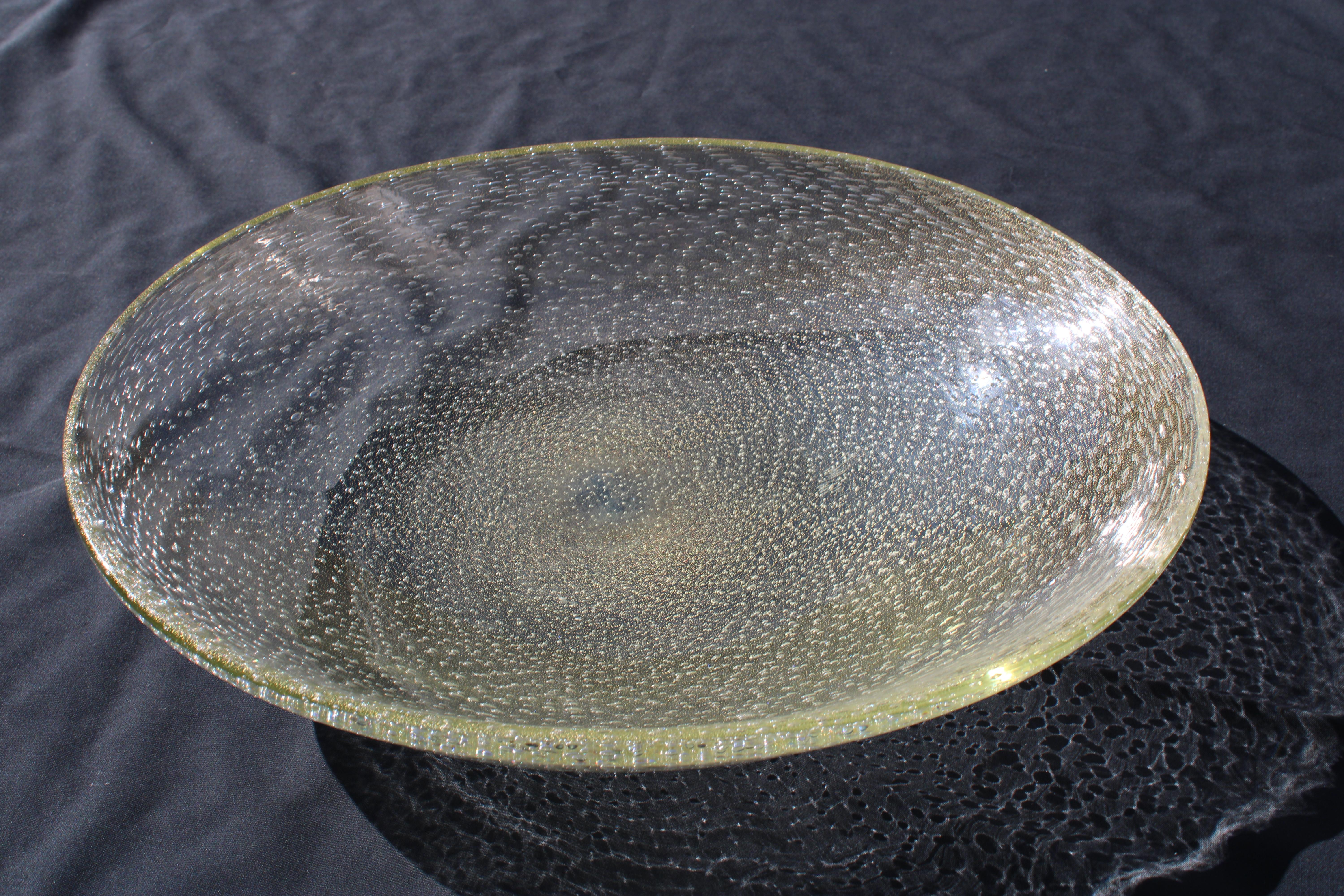 Grande Piatto Ovale Concavo Seguso con Bolle e Polvere oro 1950 grande Qualità In condizioni buone in vendita a Palermo, Sicily