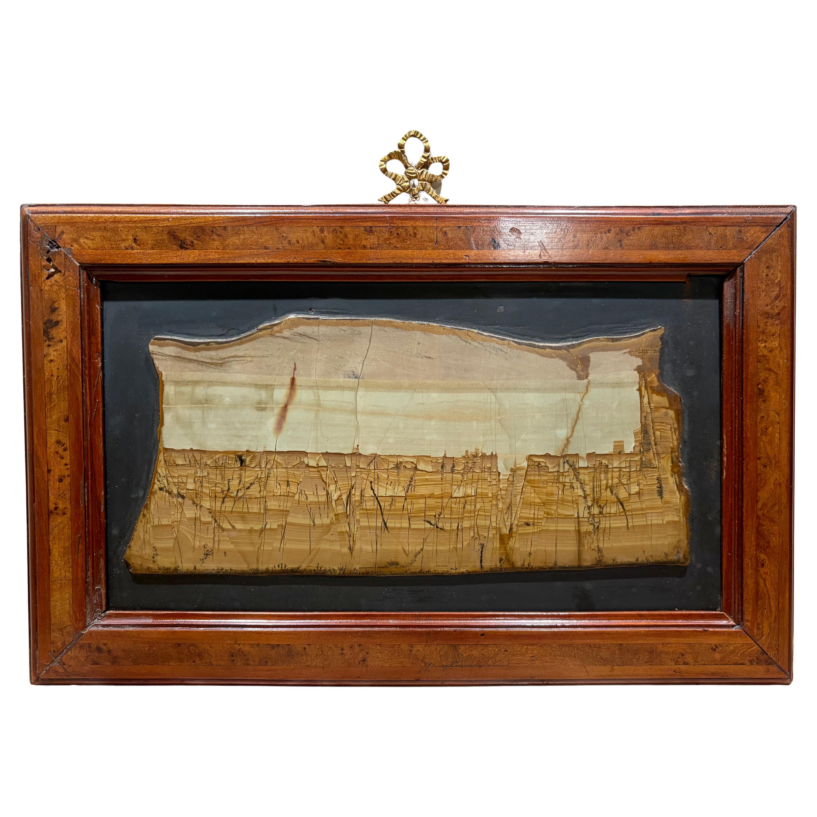 Large Paesina Stone Plaque on Slate Grand Tour in Frame 18th Century For Sale