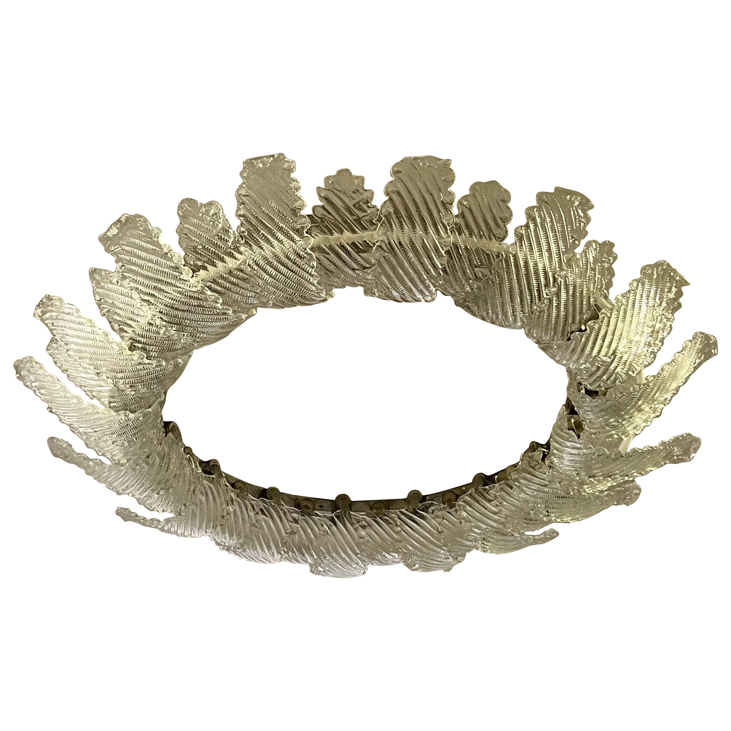 Gran lámpara de techo circular de cristal en forma de hoja de Ercole Barovier - Murano - años 40 en venta