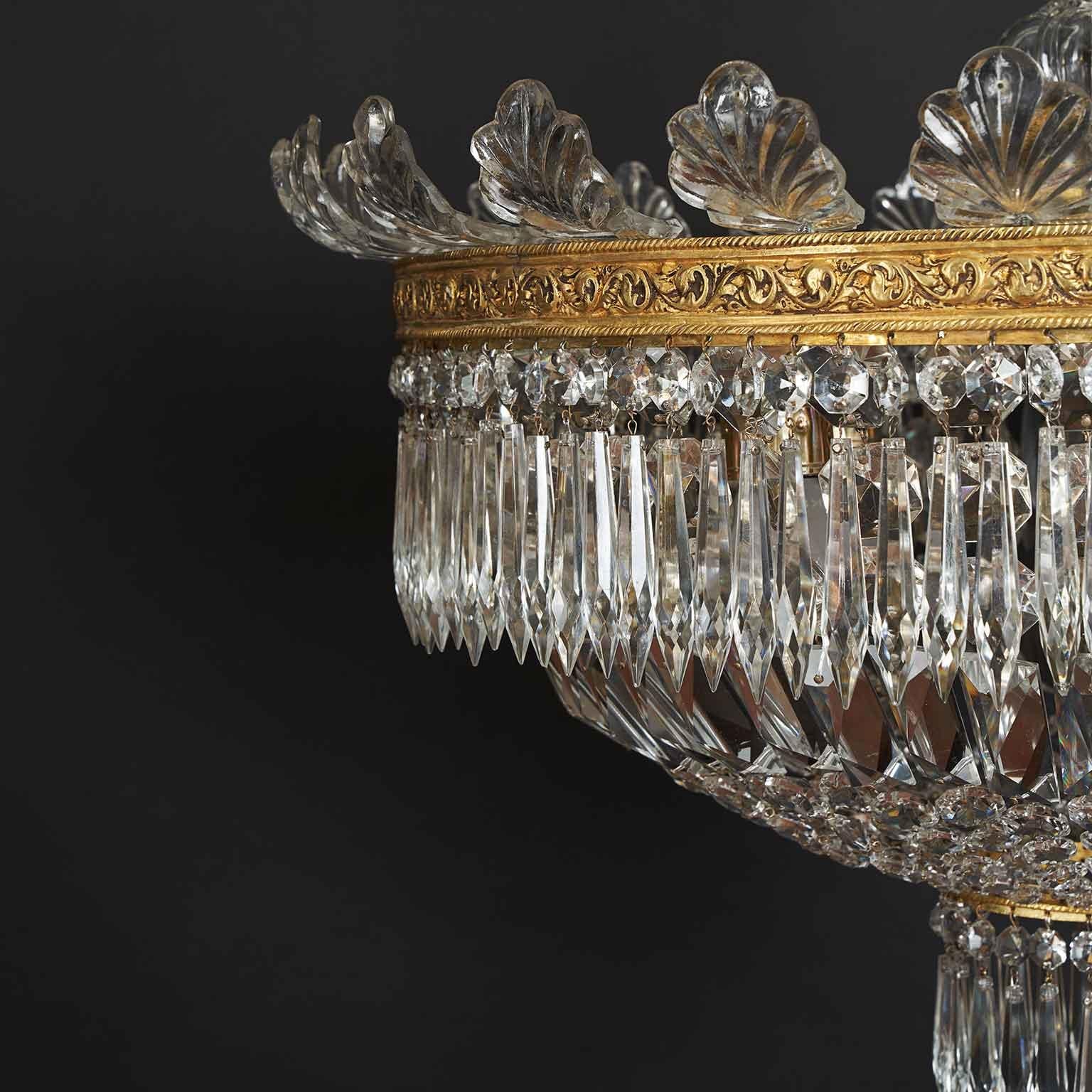 Hollywood Regency Large Circular Crystal Ceiling Lamp with Five Lights Italian 20th Century For Sale