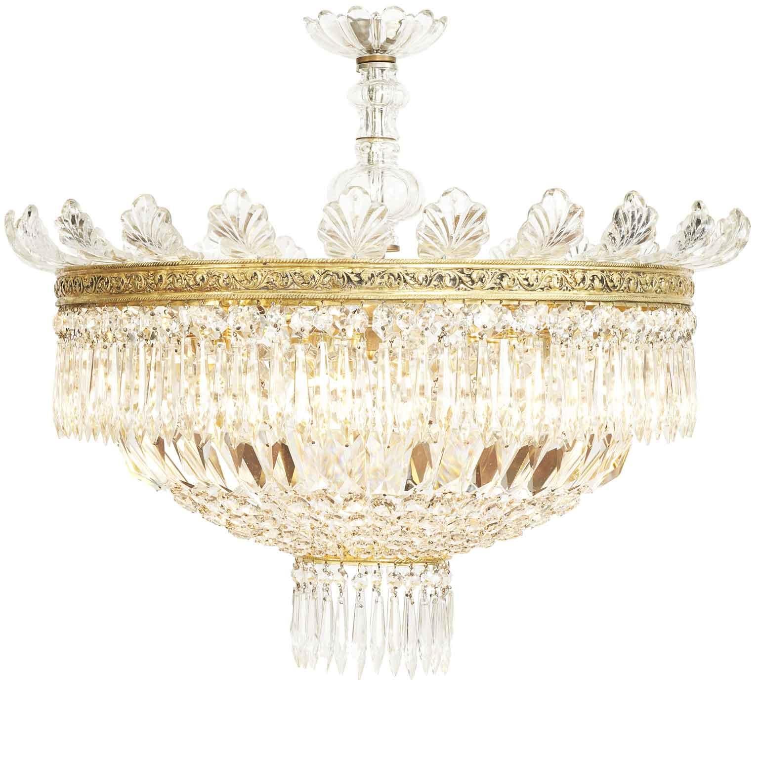Large Circular Crystal Ceiling Lamp with Five Lights Italian 20th Century For Sale 1
