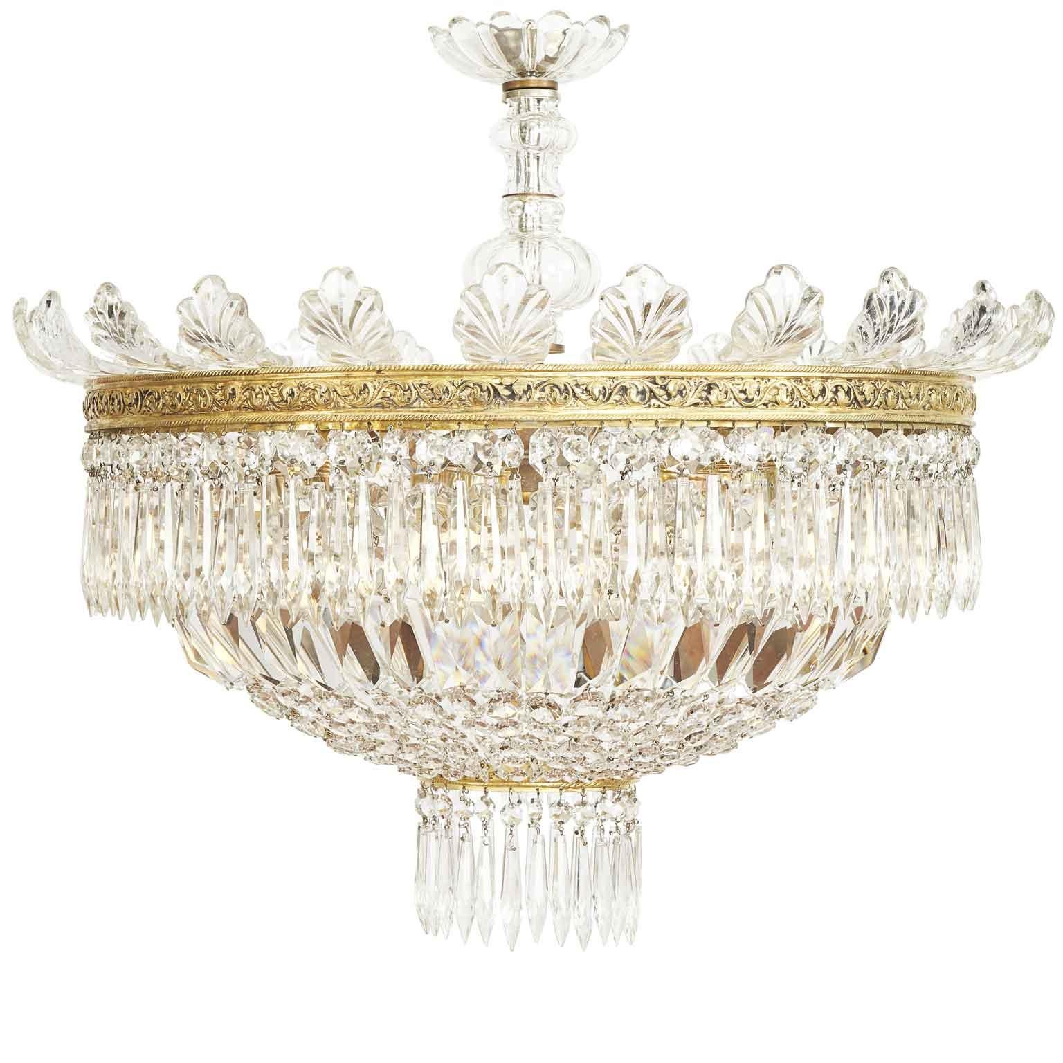 Large Circular Crystal Ceiling Lamp with Five Lights Italian 20th Century For Sale 2