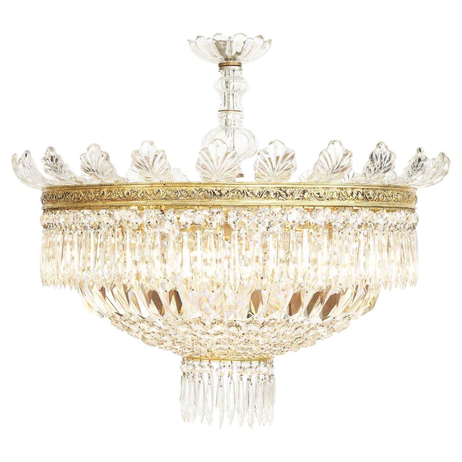 Large Circular Crystal Ceiling Lamp with Five Lights Italian 20th Century For Sale