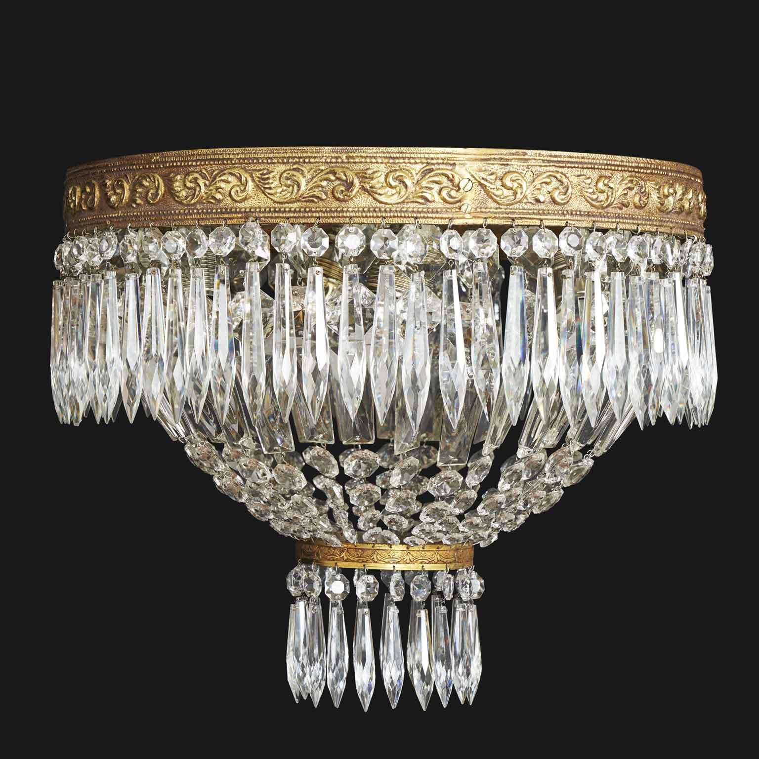Hollywood Regency Large Italian Crystal Ceiling Lamp with Four Circular Lights 20th Century For Sale