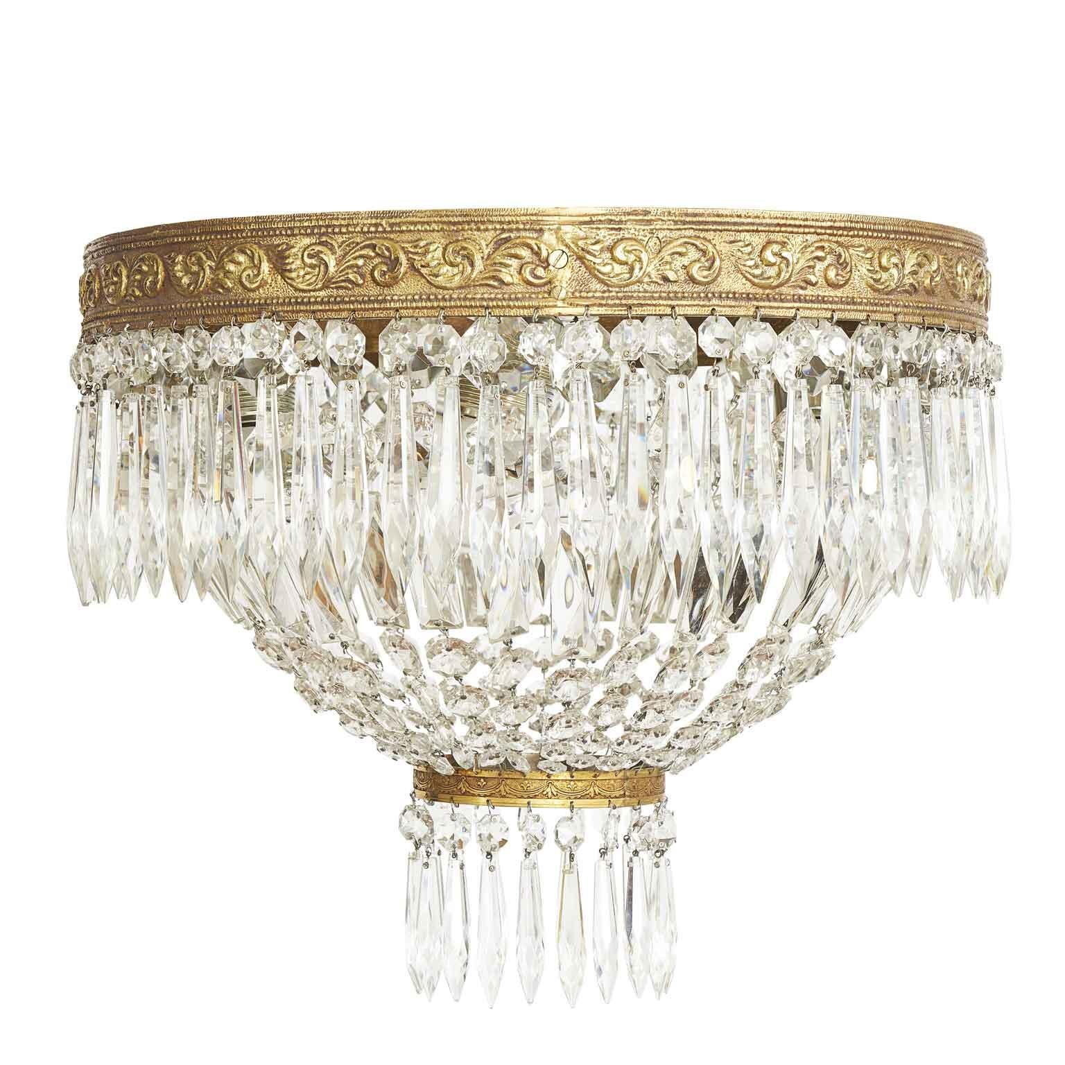 Faceted Large Italian Crystal Ceiling Lamp with Four Circular Lights 20th Century For Sale