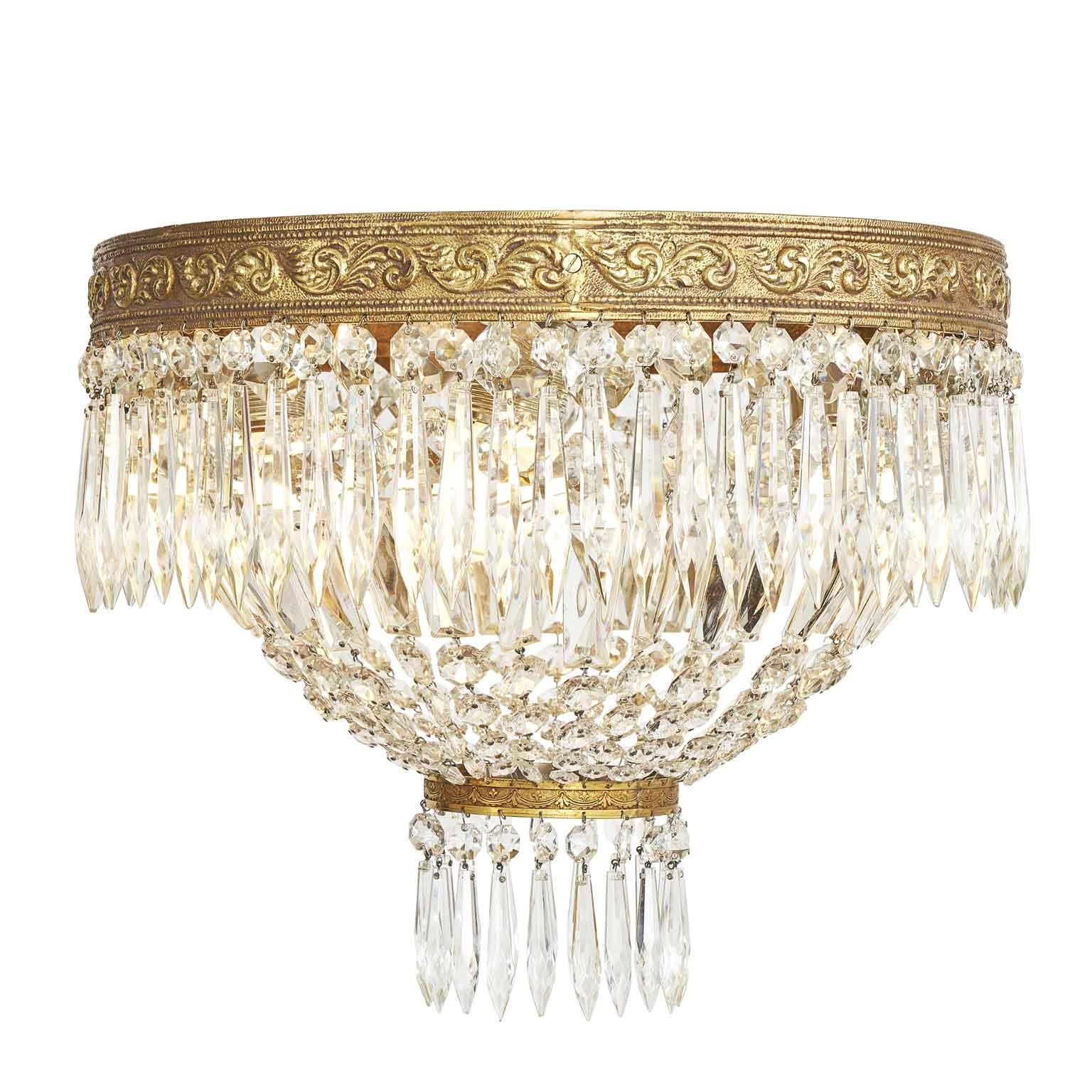 Large Italian Crystal Ceiling Lamp with Four Circular Lights 20th Century In Good Condition For Sale In Milano, MI