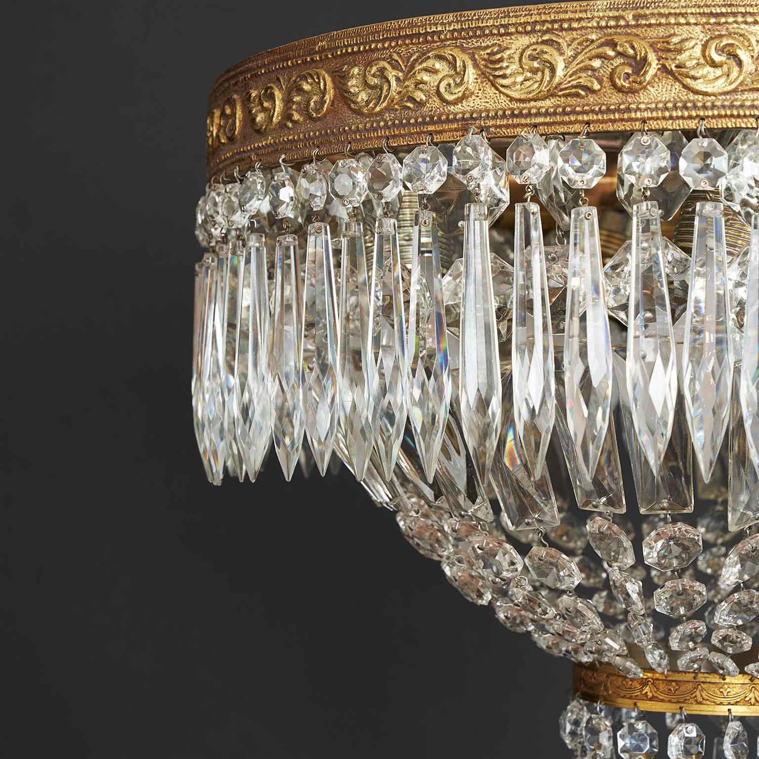 Large Italian Crystal Ceiling Lamp with Four Circular Lights 20th Century For Sale 1