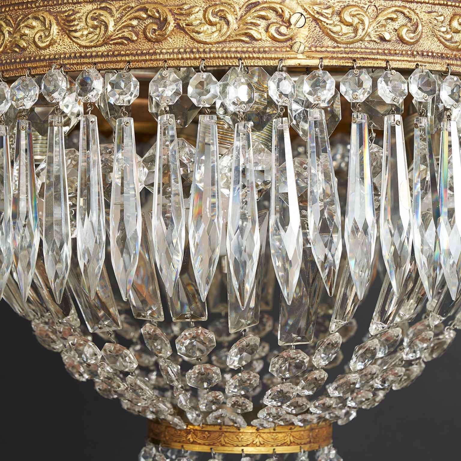Large Italian Crystal Ceiling Lamp with Four Circular Lights 20th Century For Sale 2