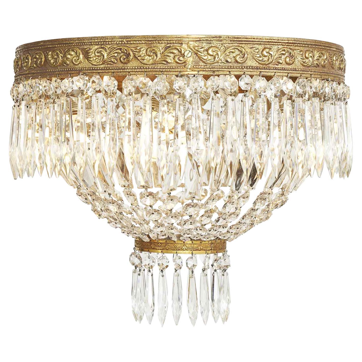 Large Italian Crystal Ceiling Lamp with Four Circular Lights 20th Century