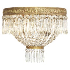 Gran lámpara de techo italiana de cristal con cuatro luces circulares Siglo XX