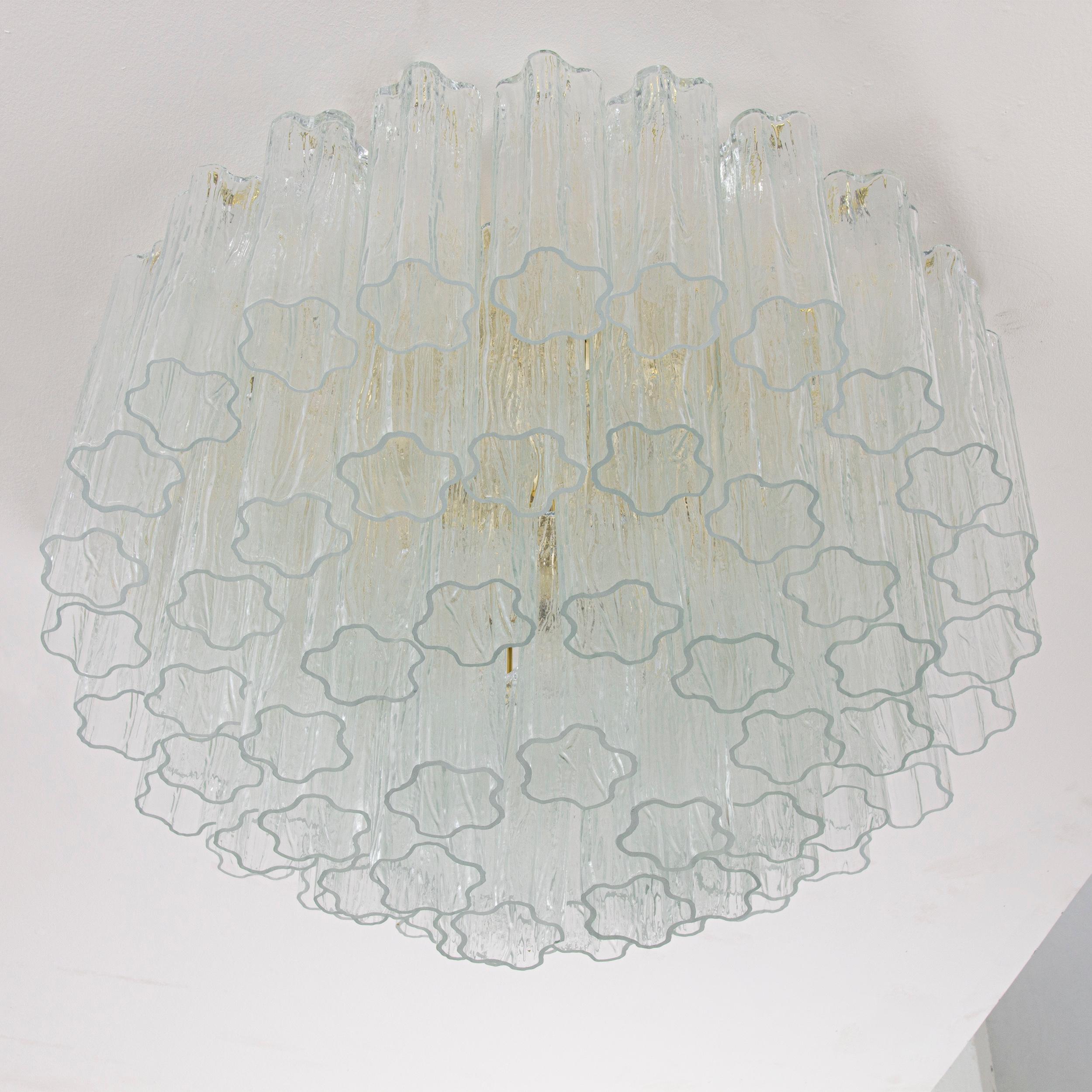Grande plafoniera con pendagli vetro di Murano ispirata al mid-century italiano in vendita 4